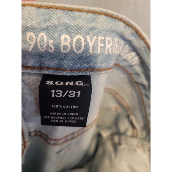 S.O.N.G. 90s Junior 13/31 Y2J Boyfriend Jeans Hi Rise Distressed Denim Hip Hop - Picture 5 of 8